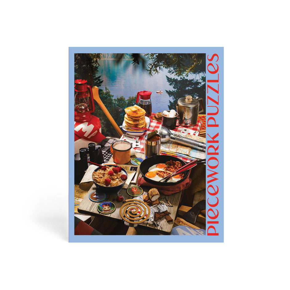 Colorful image of the Happy Camper 1000-piece puzzle by Piecework featuring a vibrant outdoor camping scene.