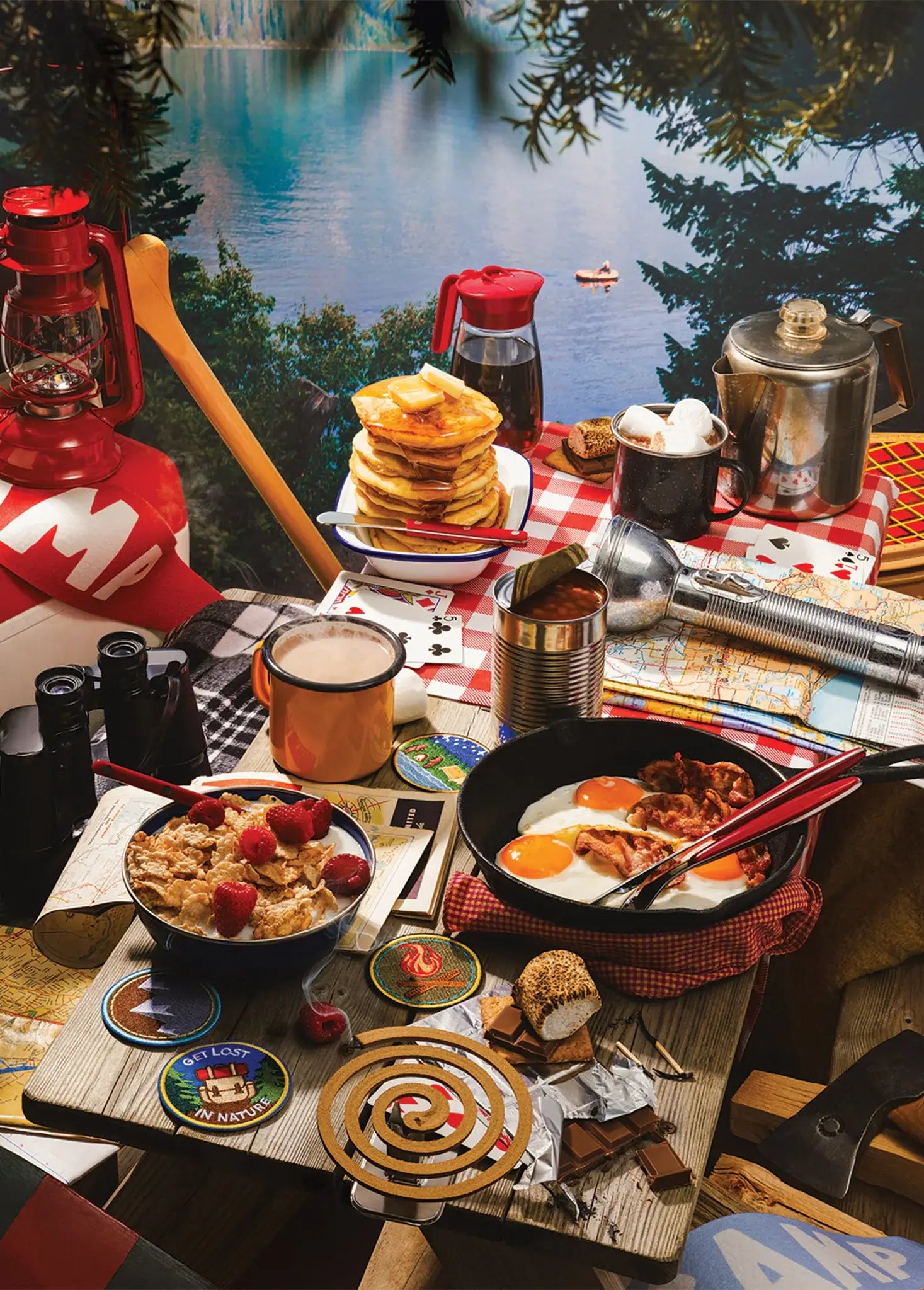 Image of the Happy Camper 1000-piece puzzle by Piecework featuring a colorful outdoor camping scene.