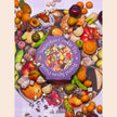 Specialty Puzzle Sugarplum Cookie Tin by Piecework, featuring festive tin with colorful sugarplum cookies and holiday design.