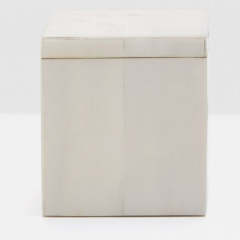 Pigeon & Poodle Arles square canister in white faux horn, a stylish bath accessory with a modern geometric design.