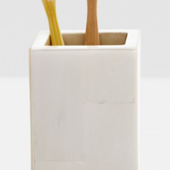 White faux horn Pigeon & Poodle Arles square toothbrush holder for bathroom decor and organization.