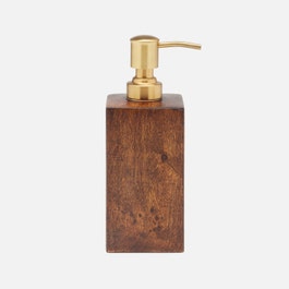 Pigeon & Poodle Bern soap pump in dark honey mappa burl wood for bath accessories, stylish and functional bathroom decor.