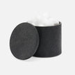 Black Pigeon & Poodle Manchester Round Canister with realistic faux shagreen texture, used as a stylish bath accessory.