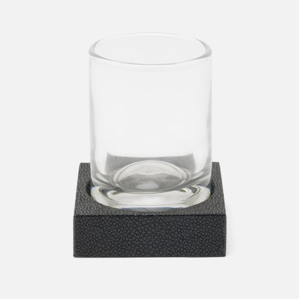 Pigeon & Poodle Manchester Tumbler Set in black faux shagreen, stylish bath accessories with a realistic textured finish.