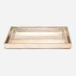 Set of two Pigeon & Poodle Tanlay lacquered silver leaf bath trays with elegant design, perfect for organizing bathroom accessories.
