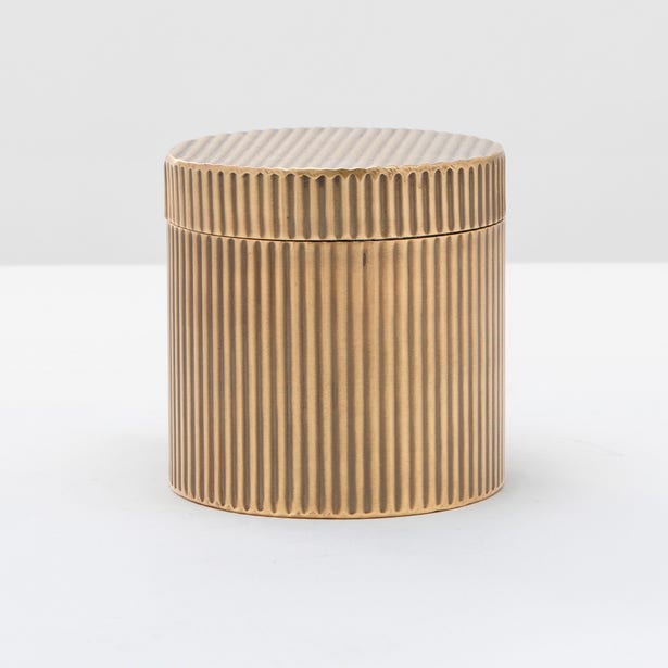 Shiny nickel Pigeon & Poodle Redon 4x4 canister from bath accessories collection, featuring a sleek, modern design.