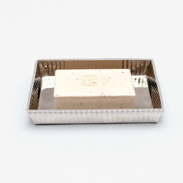 Shiny nickel Pigeon & Poodle Redon soap dish for bath accessories, featuring a sleek, modern design.