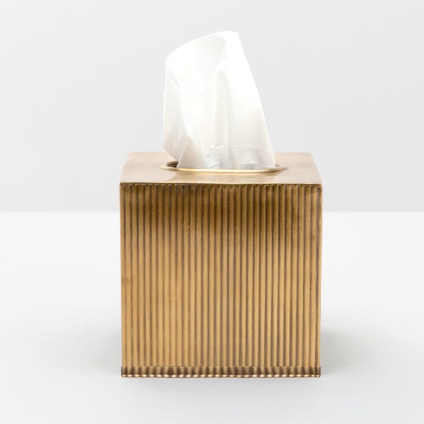 Redon square tissue box by Pigeon & Poodle with shiny nickel finish, designed as a stylish bath accessory.