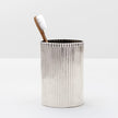 Shiny nickel Pigeon & Poodle Redon toothbrush holder in a modern bathroom setting with two toothbrush slots.