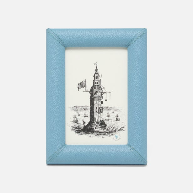 Pigeon & Poodle Eton leather picture frame in country blue, designed for 4x6 photos with elegant leather detailing.