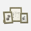 Dark green Pigeon & Poodle Kemi cotton jute frame holding a 4x6 photo, showcasing natural textured fabric and elegant design.
