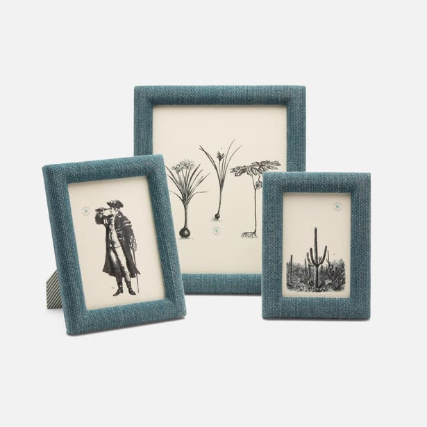 Dark green Pigeon & Poodle Kemi cotton jute frame holding a 4x6 photo, showcasing natural textured fabric and craftsmanship.