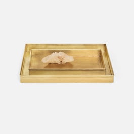 Set of two Pigeon & Poodle Elgin gold trays with elegant round design, perfect for serving or decorative display.