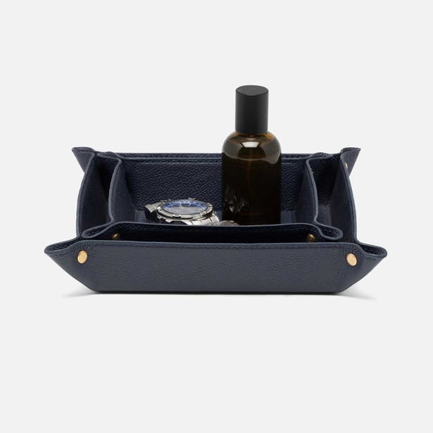 Set of two Pigeon & Poodle Belmont trays, elegant rectangular trays with a blue and neutral design for serving or decor.