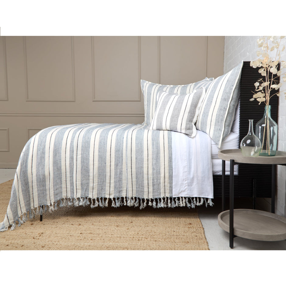 Pom Pom at Home Laguna Blanket in ocean natural, king size, cozy woven throw with tassel details for bedroom or living room decor.