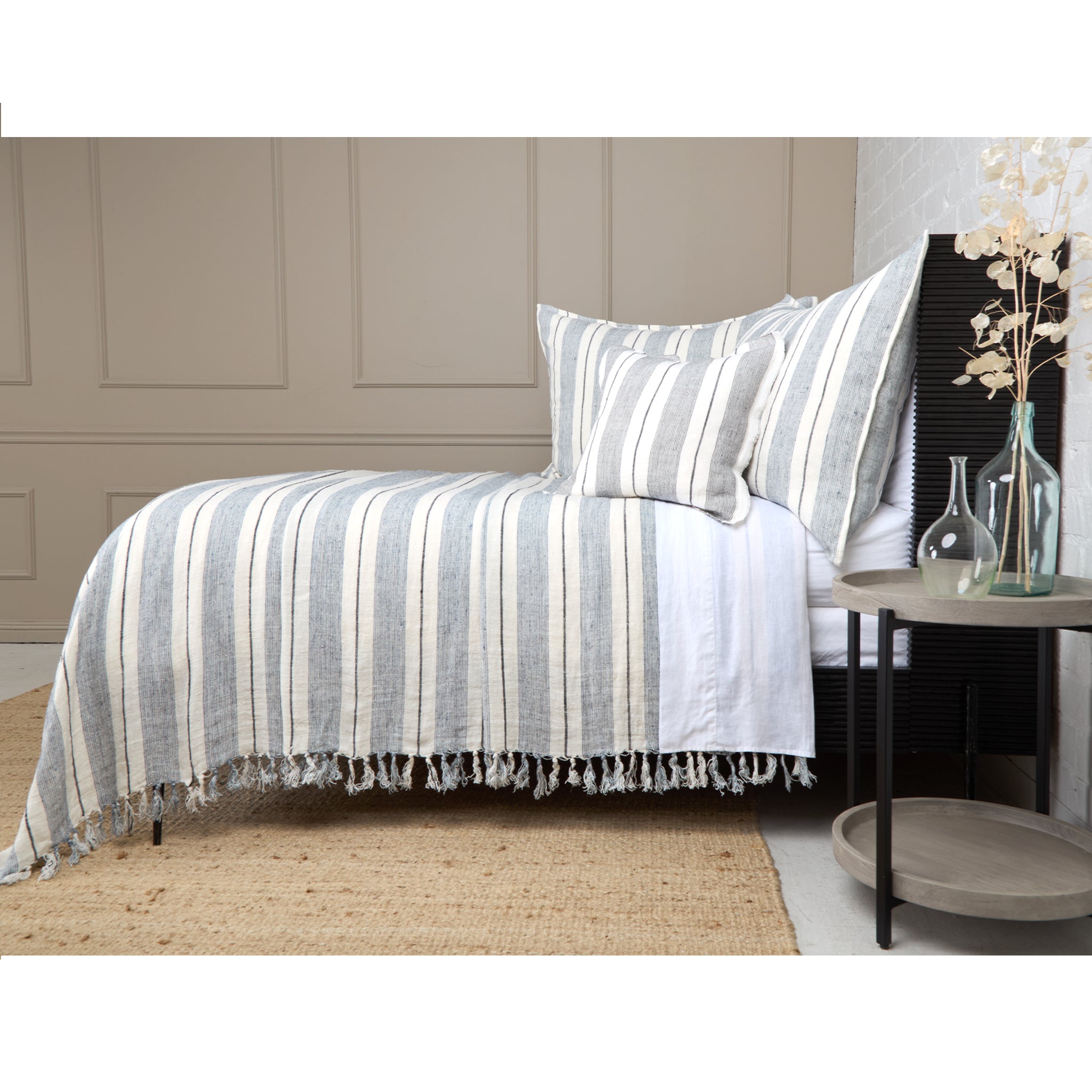 Pom Pom at Home Laguna Blanket in ocean natural, king size, cozy woven throw with tassel details for bedroom or living room decor.