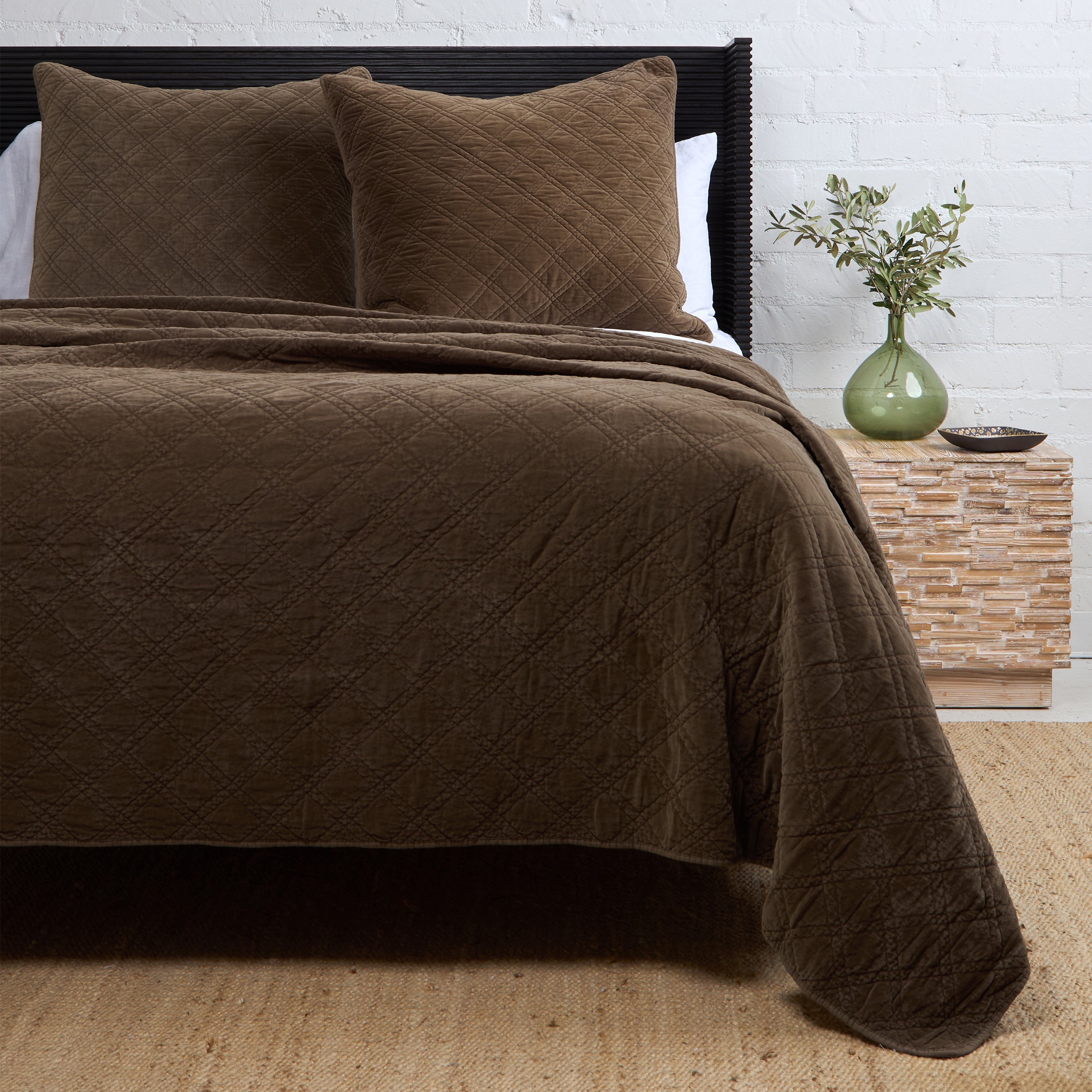 Pom Pom at Home Brussels Euro Sham with walnut-colored fabric and decorative pom-pom trim for stylish bedding decor.