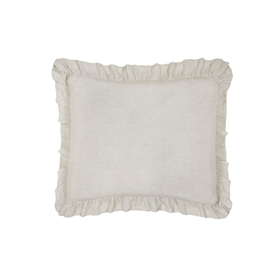 Pom Pom at Home Charlie Sham with soft euro flax fabric and decorative pom pom trim, showcasing a cozy, stylish bed accent.