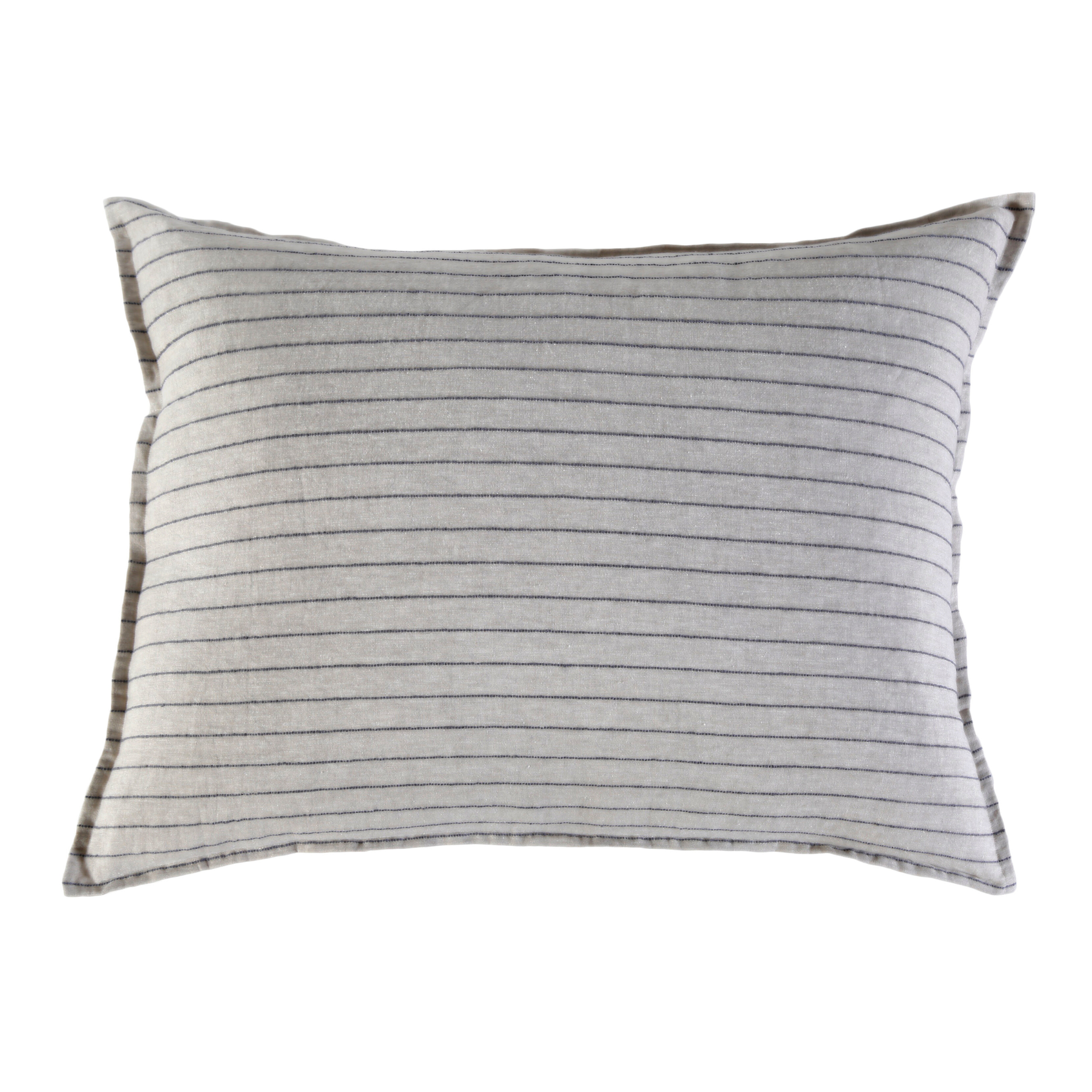 Pom Pom at Home Blake white and ocean-colored decorative sham with pom pom trim for bed or sofa decor.
