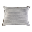 Pom Pom at Home Blake shams in white and ocean blue with decorative pom-pom trim on a bed.