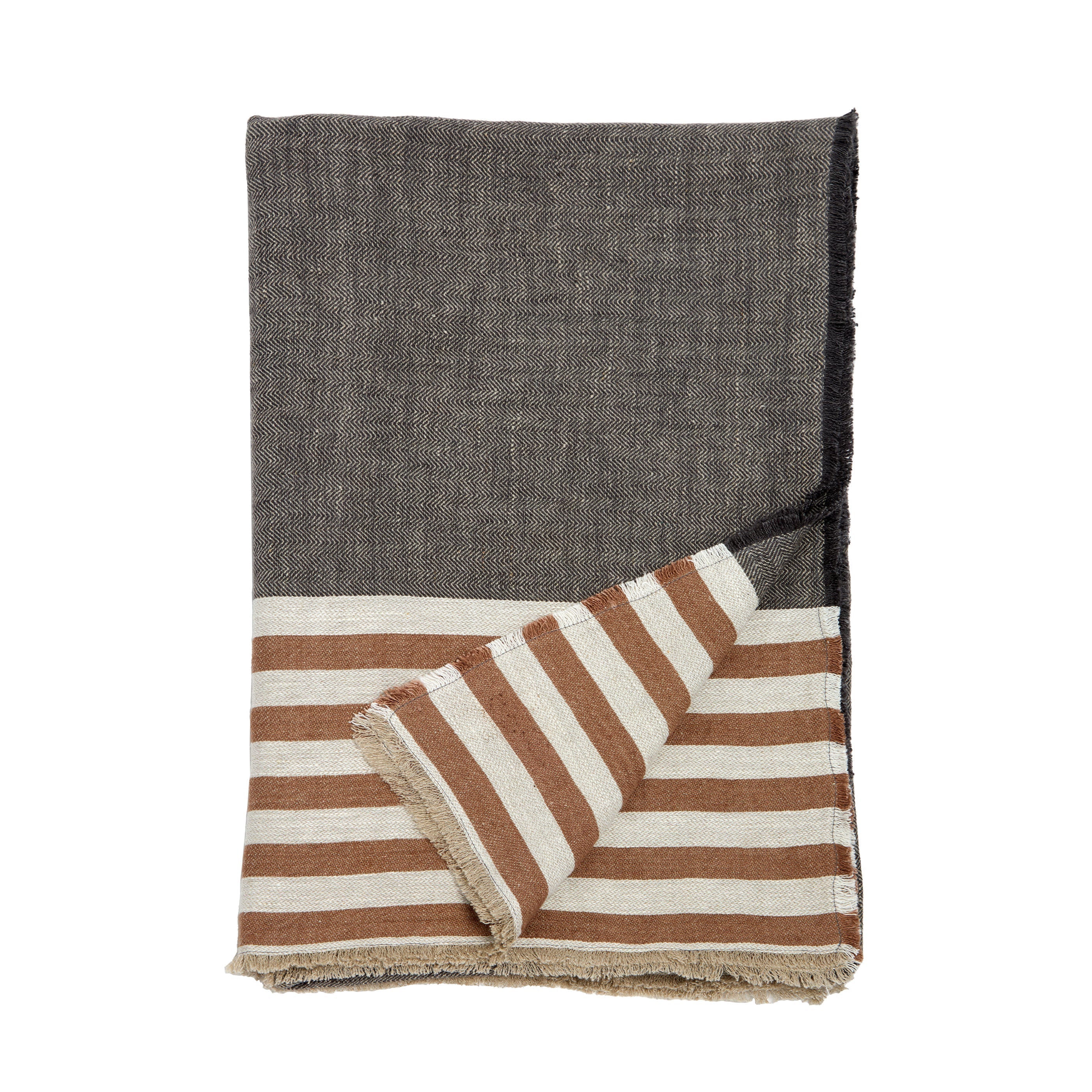 Gray Pom Pom at Home Benny oversized throw blanket displayed folded with soft, cozy fabric and decorative pom-pom edges.