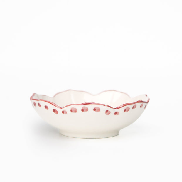 Set of four Pomegranate Duet Rose small bowls for table linens, featuring elegant floral design and intricate detail.