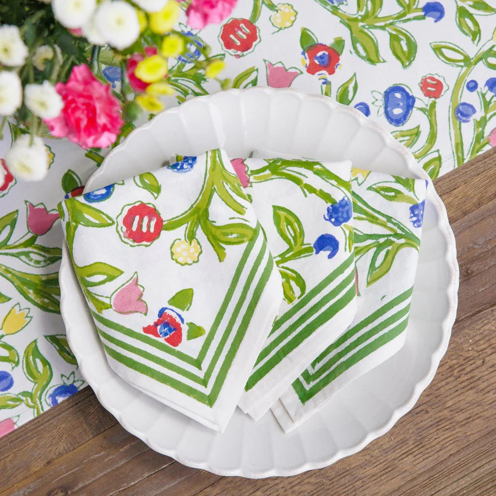 Emma Classic napkin from Pomegranate, elegant white linen table napkin with subtle embroidered edges, perfect for formal dining.