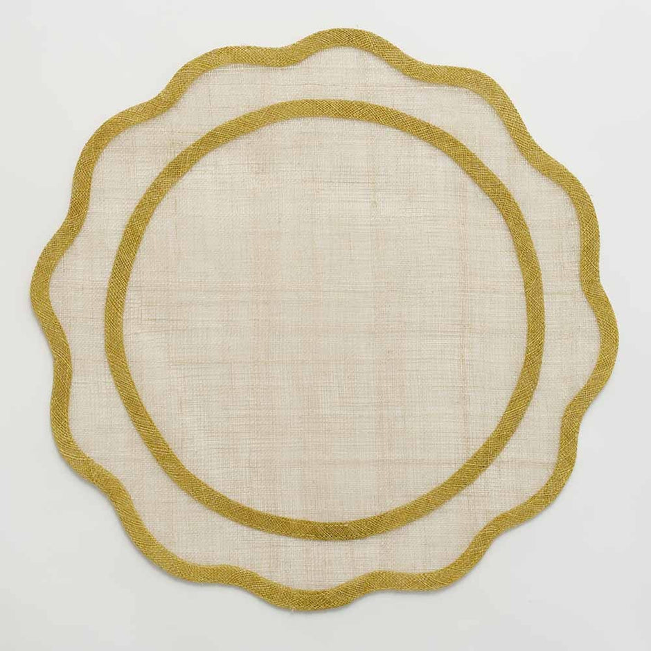 Set of four yellow rice paper placemats from Pomegranate, stylish table linens for elegant dining.