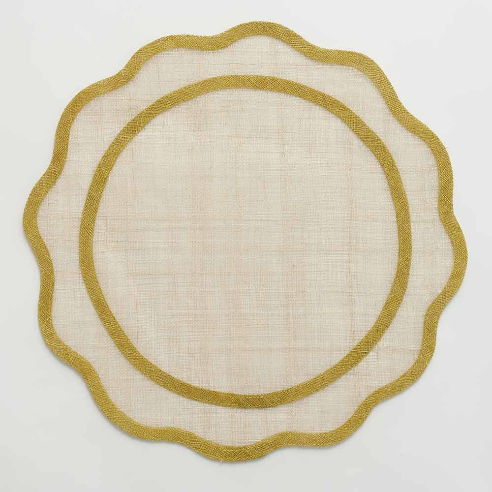 Set of four yellow rice paper placemats from Pomegranate, stylish table linens for elegant dining.