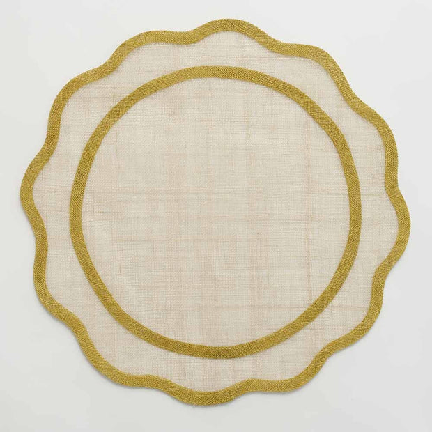 Set of four yellow rice paper placemats from Pomegranate, stylish table linens for elegant dining.