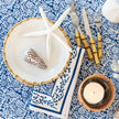 Dark blue round tapestry tablecloth by Pomegranate, featuring intricate floral patterns for elegant table decoration.