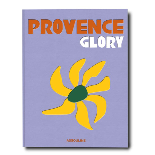 Book cover with 'Provence Glory' text and a yellow flower design on a purple background