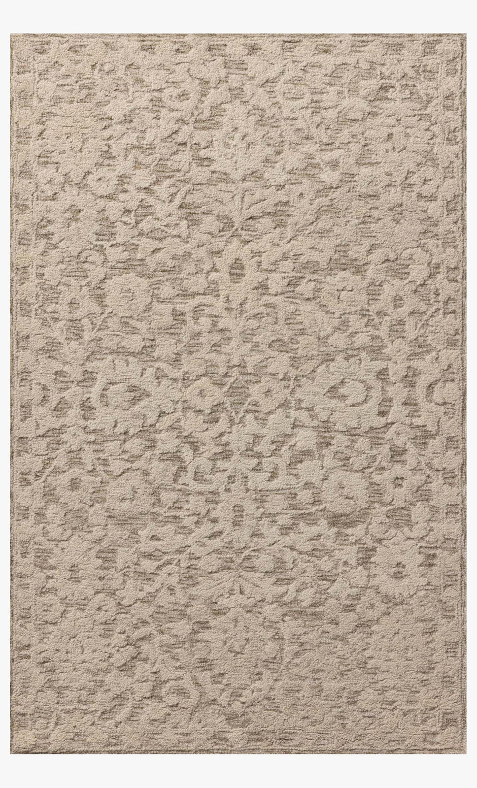 Textured beige rug with a subtle pattern on a white background