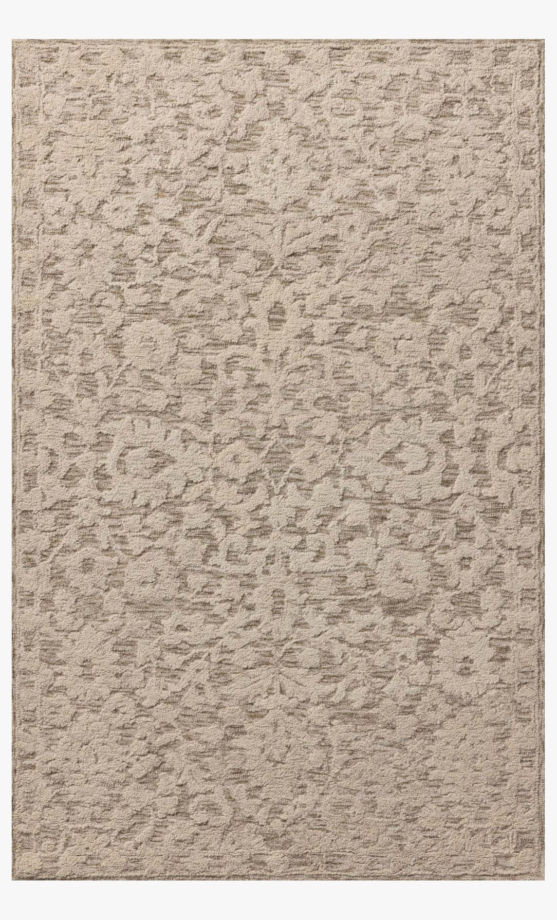 Textured beige rug with a subtle pattern on a white background