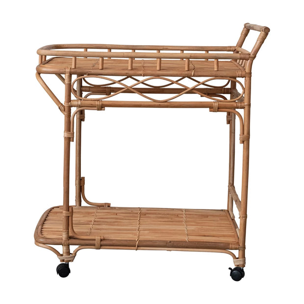 Handwoven Rattan 2-Tier Bar Cart - Maaribu
