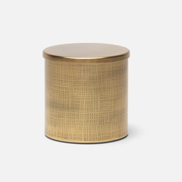 Gold textured cylindrical container on a white background