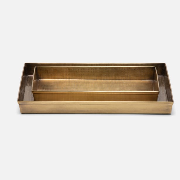 Rectangular brass tray on a white background