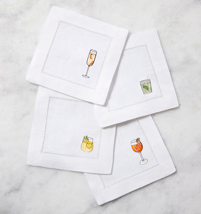 Set of four Sferra Aperitivo cocktail napkins with elegant design, perfect for stylish drinks and entertaining.