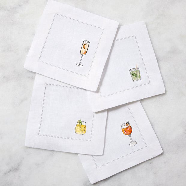 Set of four Sferra Aperitivo cocktail napkins with elegant design, perfect for stylish drinks and entertaining.