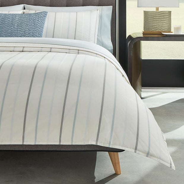 Sferra Striscia Queen duvet cover featuring elegant striped design in soft, luxurious fabric for a stylish bedroom look.