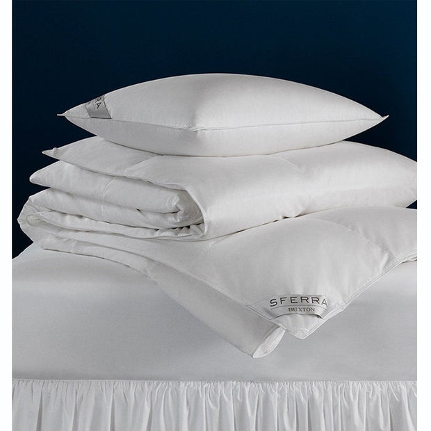 Light Sferra Buxton King duvet insert shown in a close-up view, highlighting soft, high-quality fabric and plush filling.