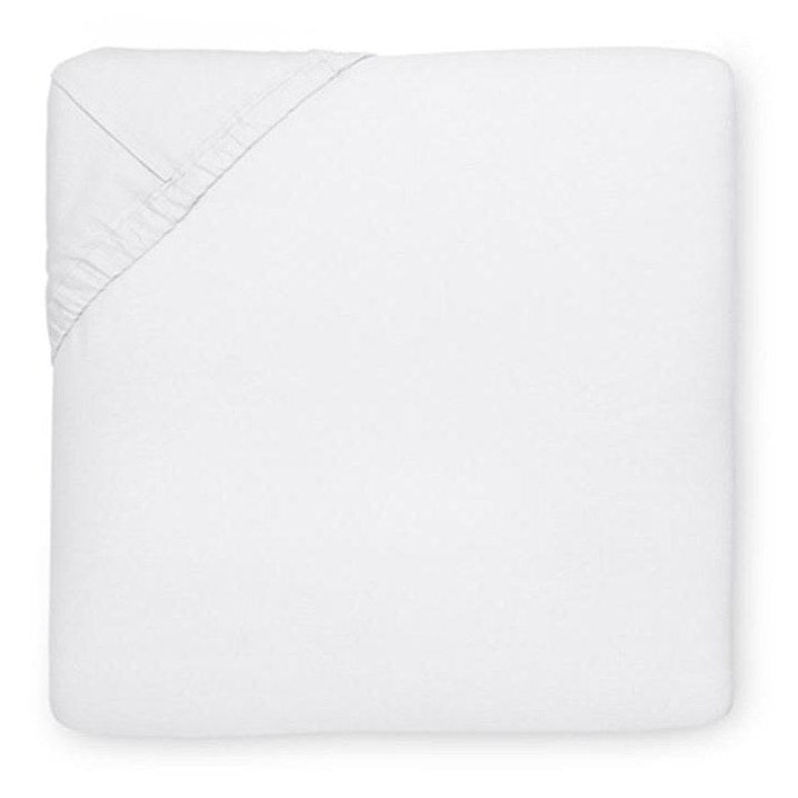 White Sferra Giza 45 Sateen fitted sheet for king size bed, premium soft cotton bedding, smooth and luxurious texture.