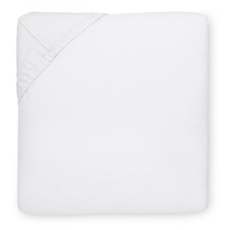 White Sferra Giza 45 Percale fitted sheet for queen size bed, made from soft, breathable Egyptian cotton percale fabric.