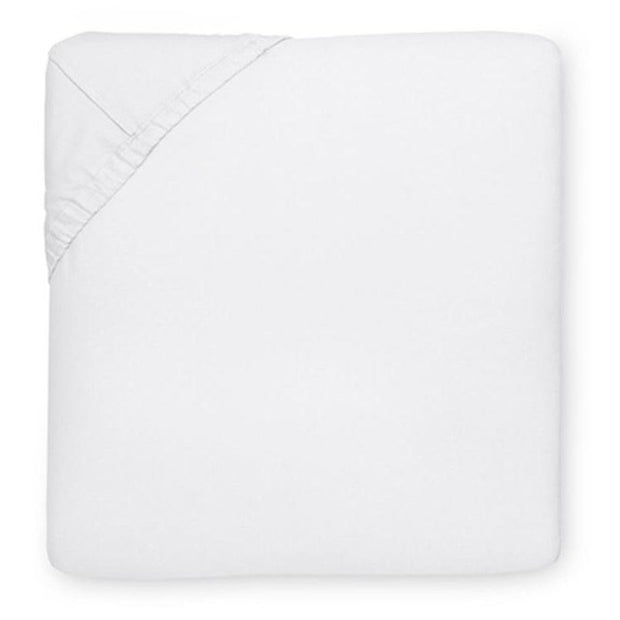 White Sferra Giza 45 Percale fitted sheet for queen size bed, made from soft, breathable Egyptian cotton percale fabric.