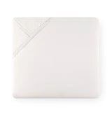 White Sferra Celeste fitted sheet for queen-size bed, soft and smooth luxury bedding with a tailored fit.