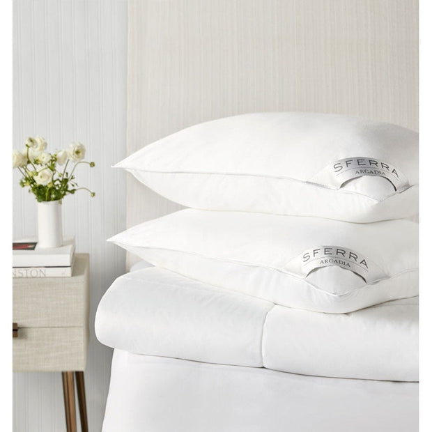 Firm Sferra Arcadia Pillow Super Euro insert shown, soft white pillow insert for Euro-sized decorative pillows.