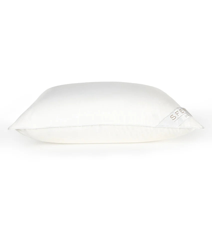 Sferra Dover Down Pillow with medium firmness, white cover, and plush down filling for comfortable sleep.