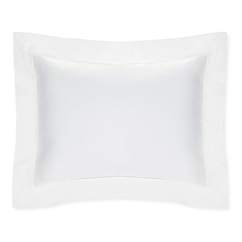 White Sferra Celeste sham pillow cover with a smooth, elegant design for a luxurious bedroom decor.