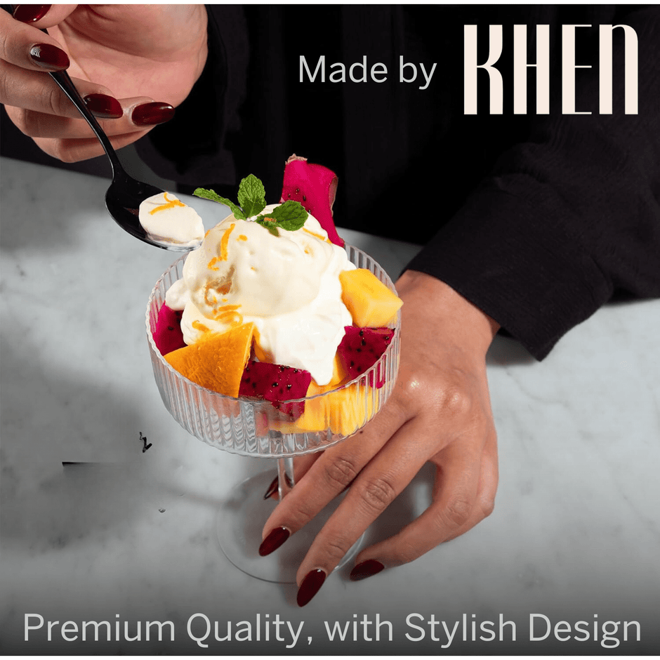 Ribbed vintage Art Deco coupe glass from The Wine Savant Khen Glassware, showcasing a textured design and classic shape.