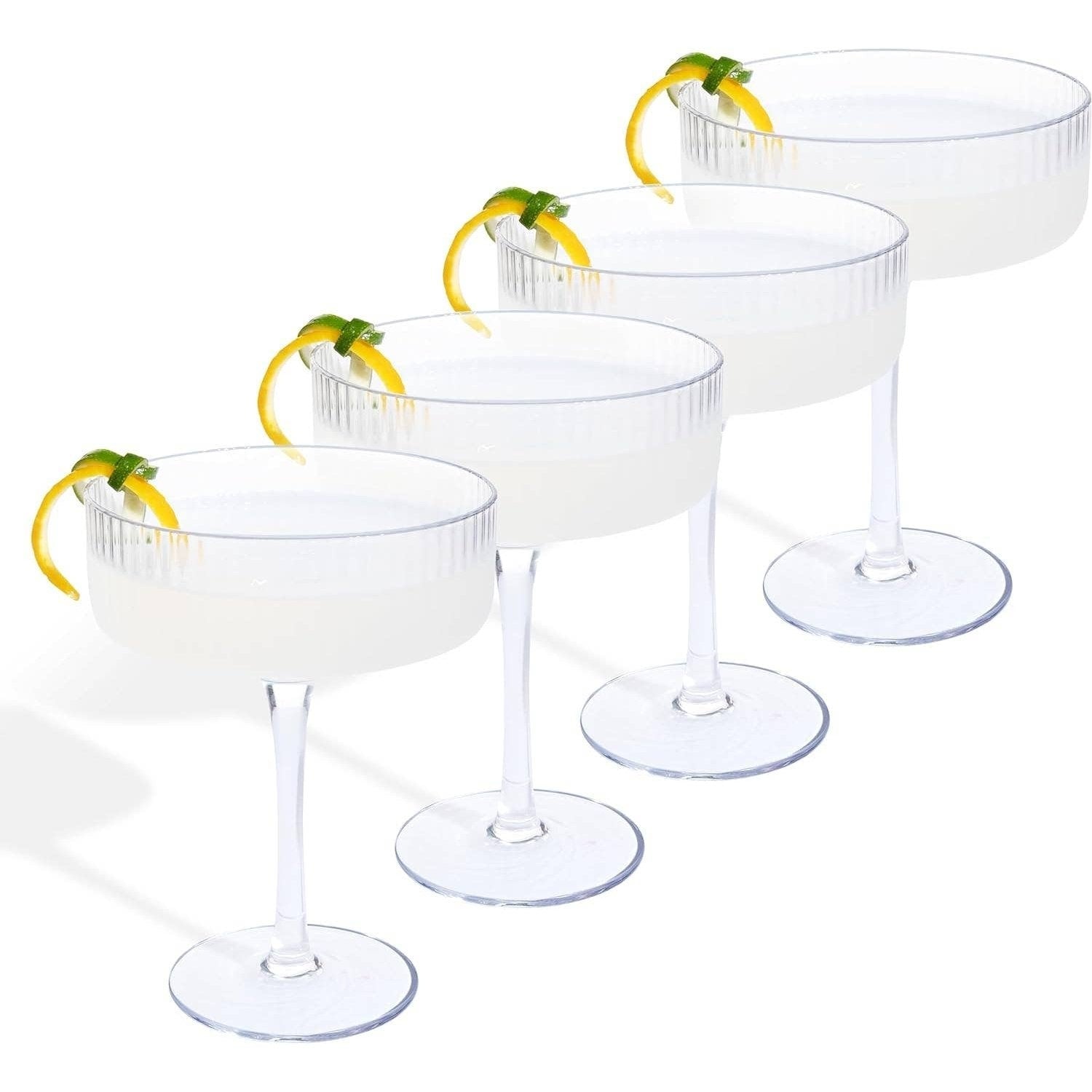 Ribbed vintage Art Deco coupe glass by The Wine Savant and Khen Glassware, showcasing elegant ribbed design and classic shape.